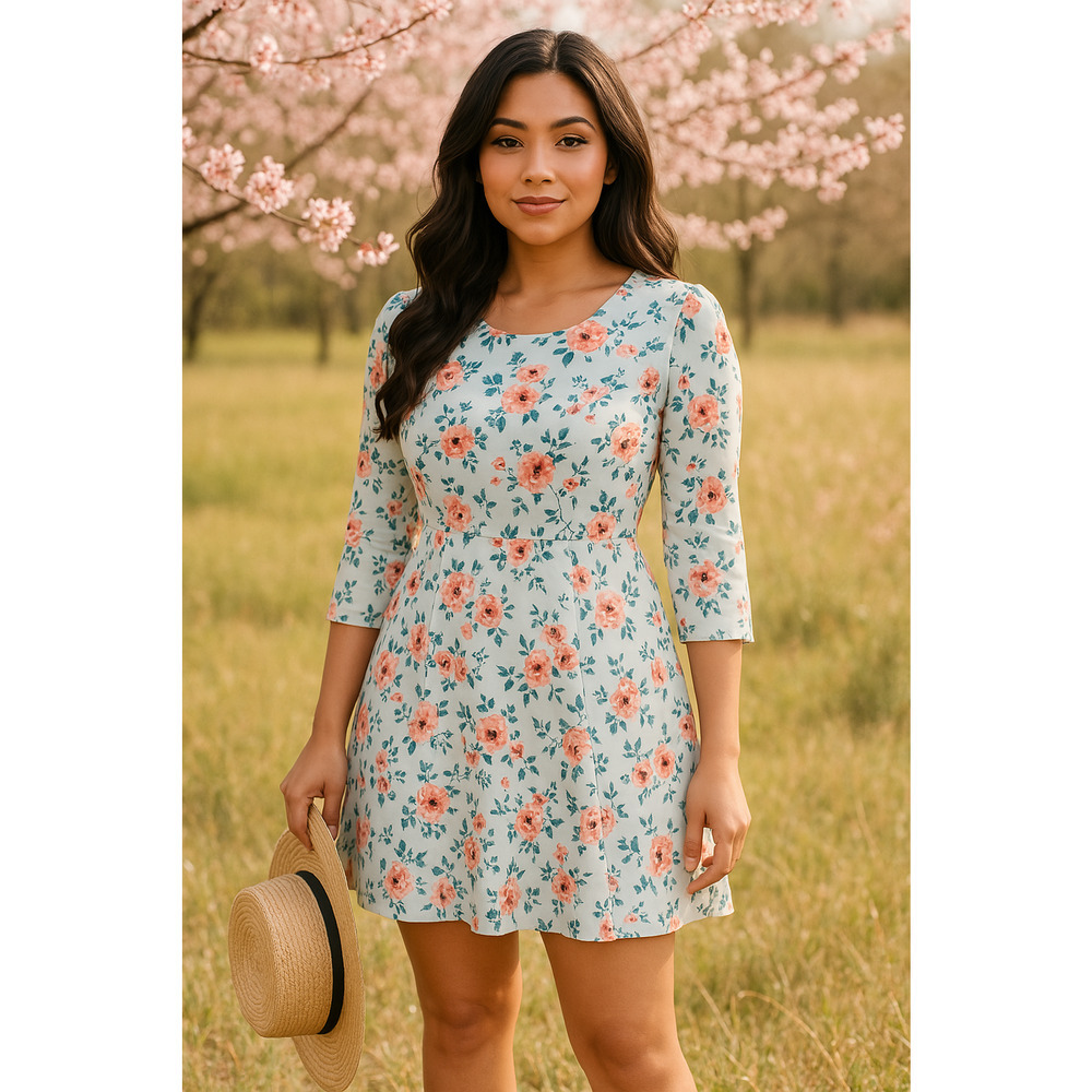 LOFT Floral Bell Sleeve Mini Dress Blue Pink Orange‎  Women Size 4 NWT